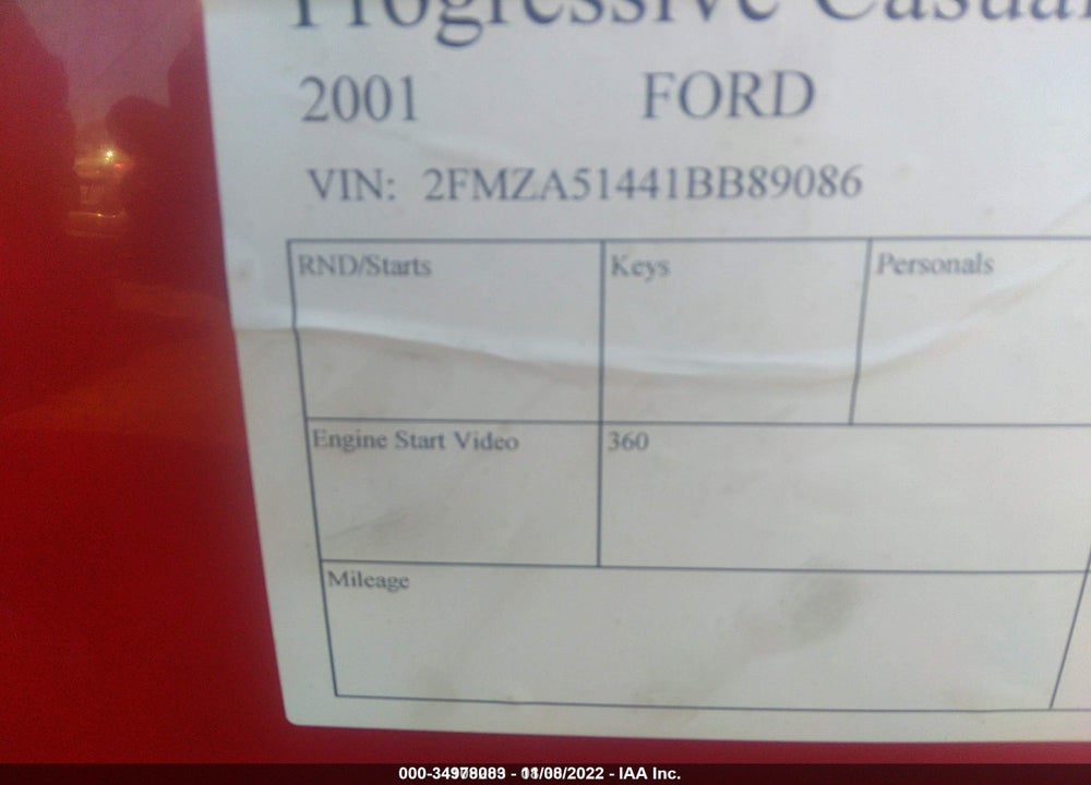 2001 FORD WINDSTAR LX VIN: 2FMZA51441BB89086