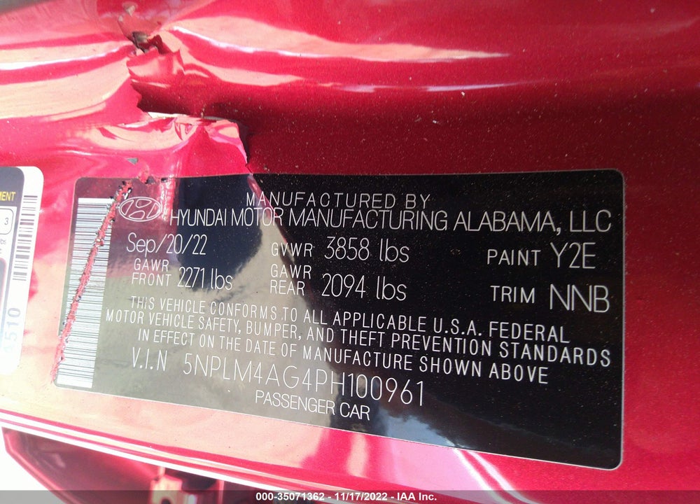 2023 HYUNDAI ELANTRA SEL VIN: 5NPLM4AG4PH100961