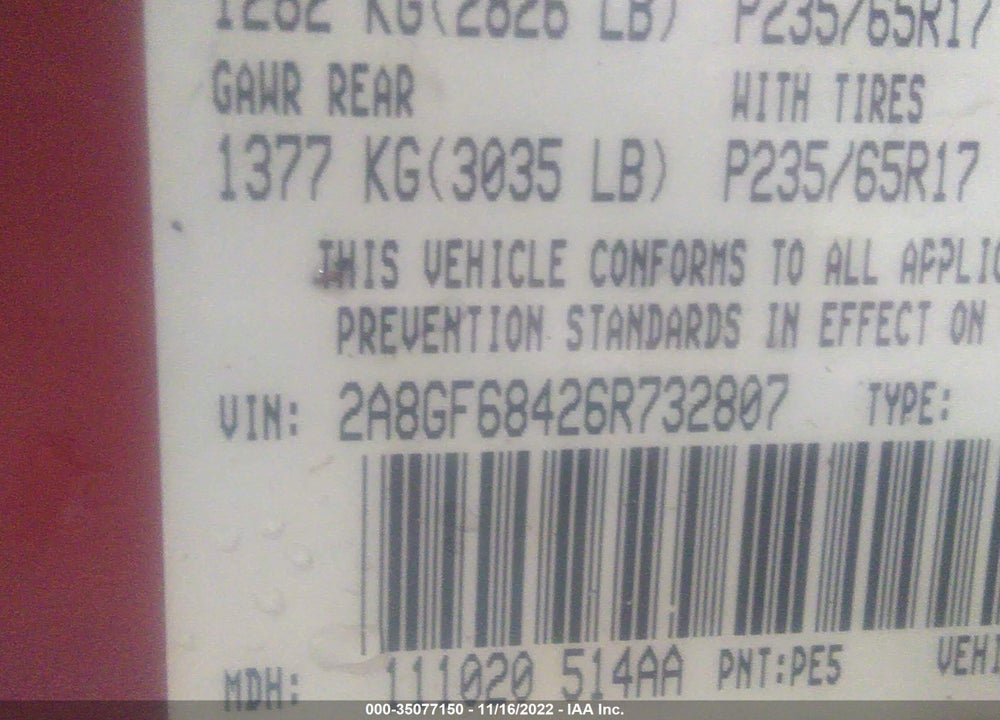 2006 CHRYSLER PACIFICA TOURING VIN: 2A8GF68426R732807