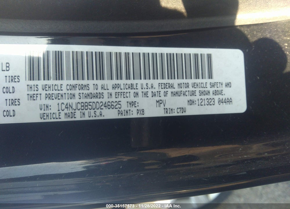 2013 JEEP COMPASS SPORT VIN: 1C4NJCBB5DD246625