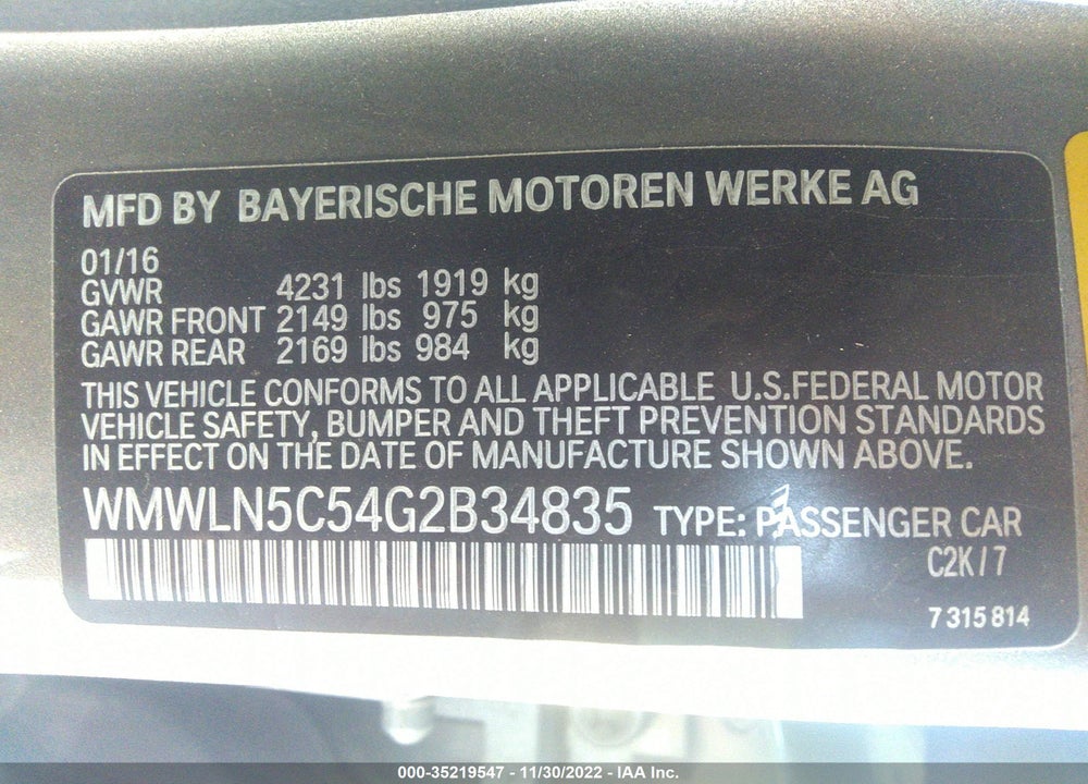 2016 MINI CLUBMAN COOPER VIN: WMWLN5C54G2B34835