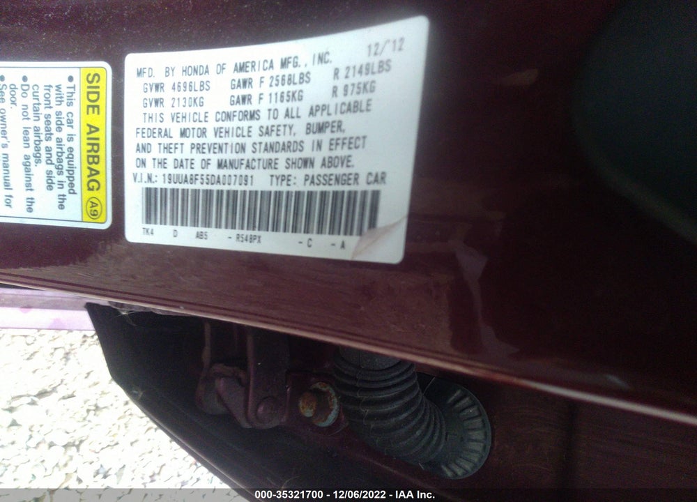 2013 ACURA TL TECH VIN: 19UUA8F55DA007091