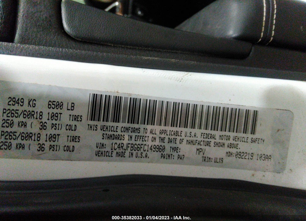 2015 JEEP GRAND CHEROKEE LIMITED VIN: 1C4RJFBG6FC149960