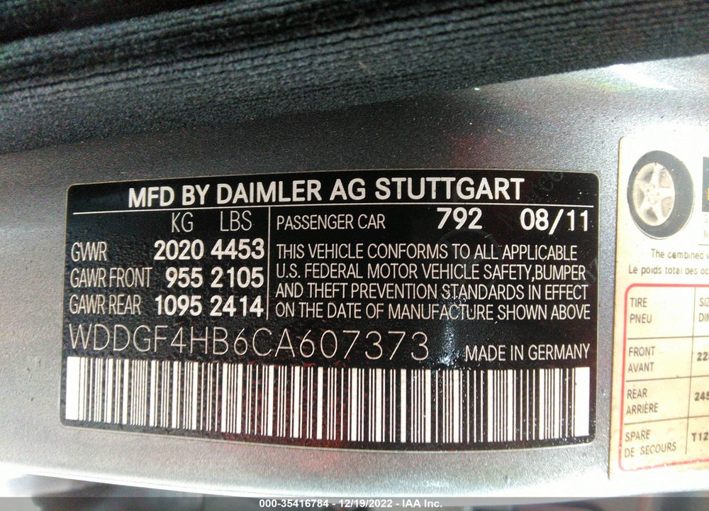 2012 MERCEDES-BENZ C 250 SPORT/LUXURY VIN: WDDGF4HB6CA607373