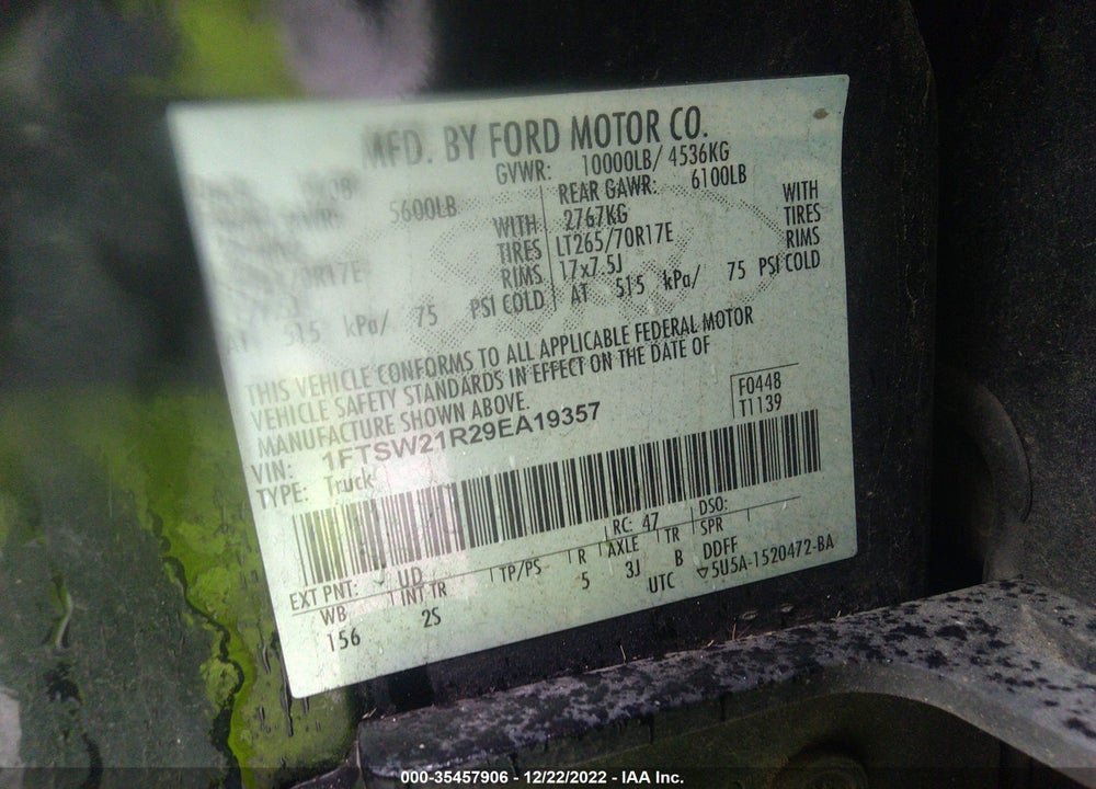 2009 FORD F-250 XLT/HARLEY-DAVIDSON/LARIAT/FX4/KING RANCH/XL VIN: 1FTSW21R29EA19357