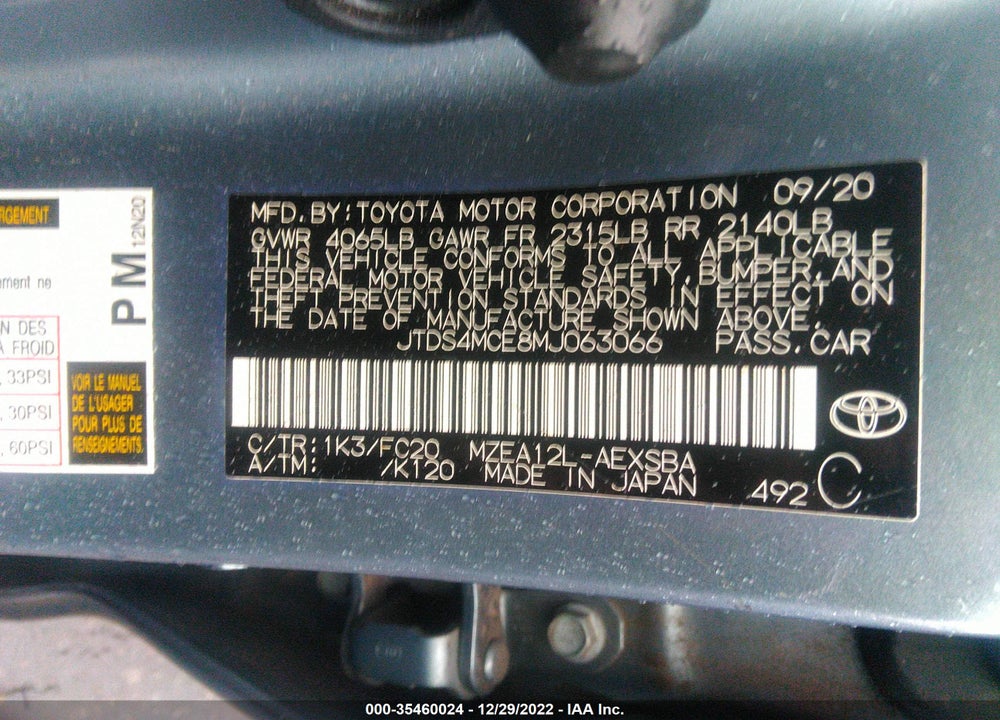2021 TOYOTA COROLLA SE VIN: JTDS4MCE8MJ063066