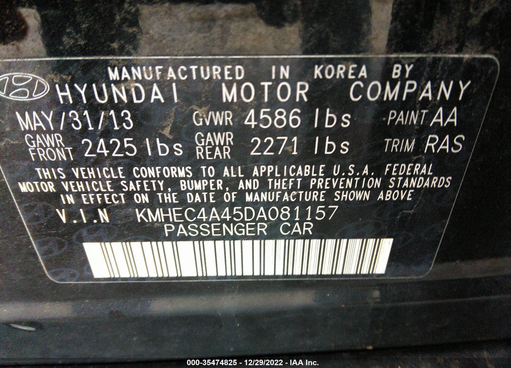 2013 HYUNDAI SONATA HYBRID VIN: KMHEC4A45DA081157