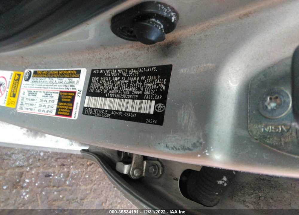 2009 TOYOTA CAMRY SE VIN: 4T1BE46KX9U308739