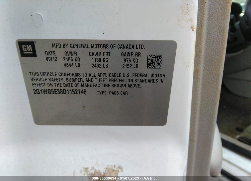 2013 CHEVROLET IMPALA VIN: 2G1WG5E38D1152746
