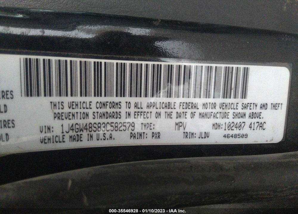 2003 JEEP GRAND CHEROKEE LAREDO VIN: 1J4GW48S83C582579