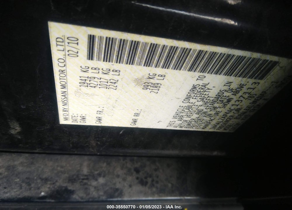 2010 NISSAN ALTIMA VIN: 1N4AL2AP4AC137113