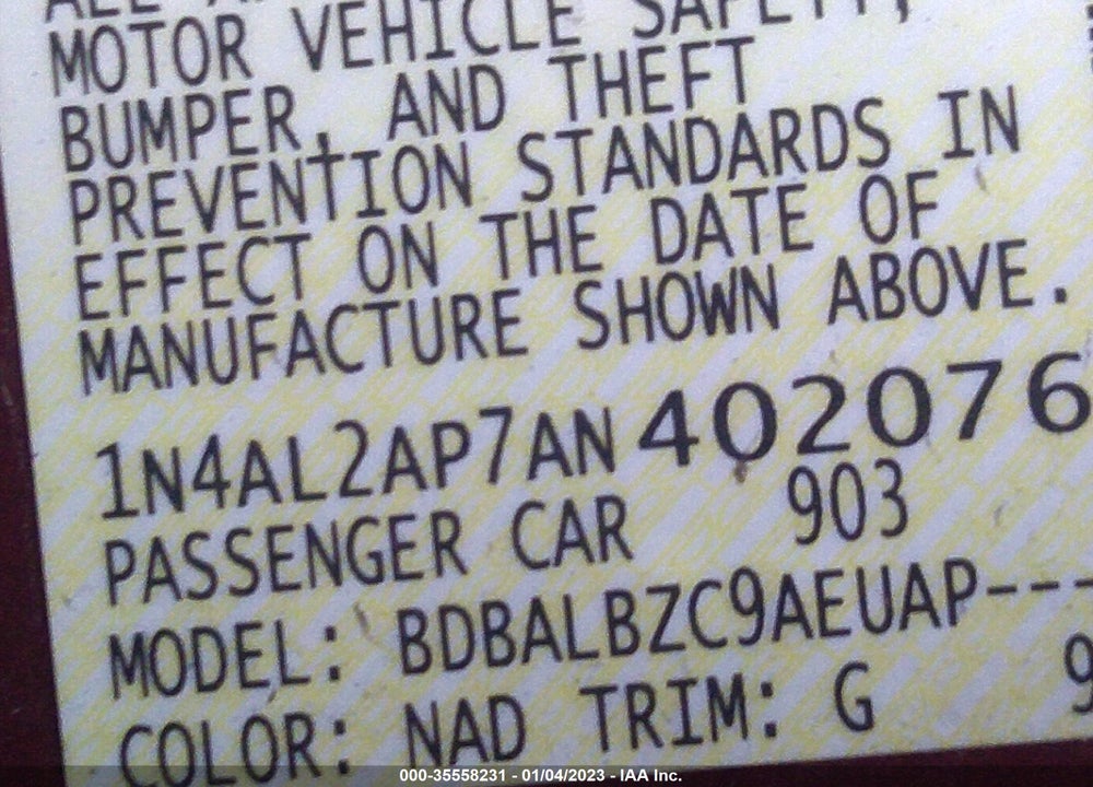 2010 NISSAN ALTIMA VIN: 1N4AL2AP7AN402076