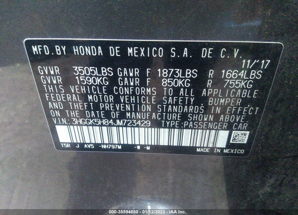 2018 HONDA FIT EX VIN: 3HGGK5H84JM723429