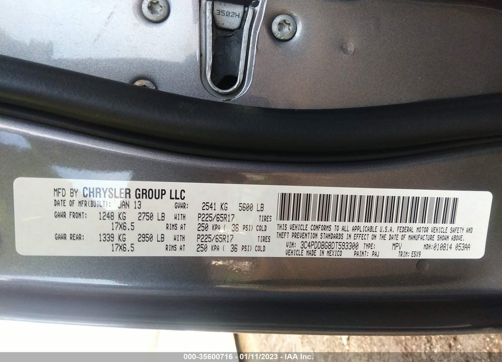 2013 DODGE JOURNEY SXT VIN: 3C4PDDBG8DT593300