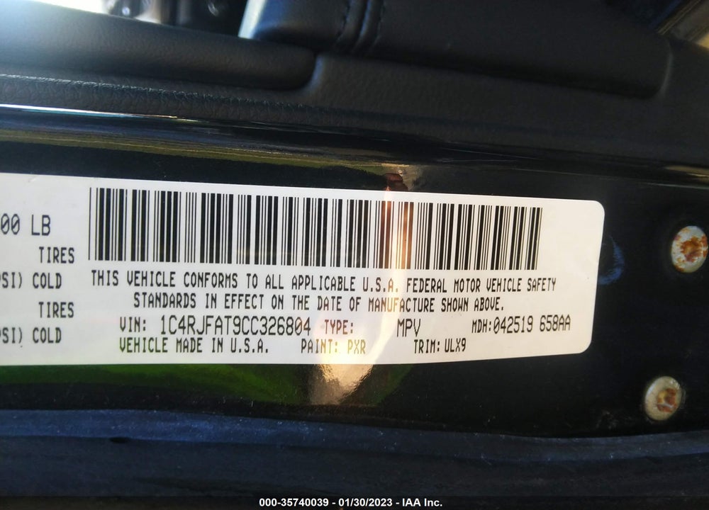 2012 JEEP GRAND CHEROKEE LAREDO VIN: 1C4RJFAT9CC326804