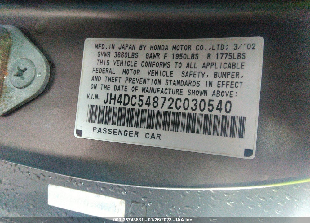 2002 ACURA RSX AUTO/AUTO W/LEATHER VIN: JH4DC54872C030540