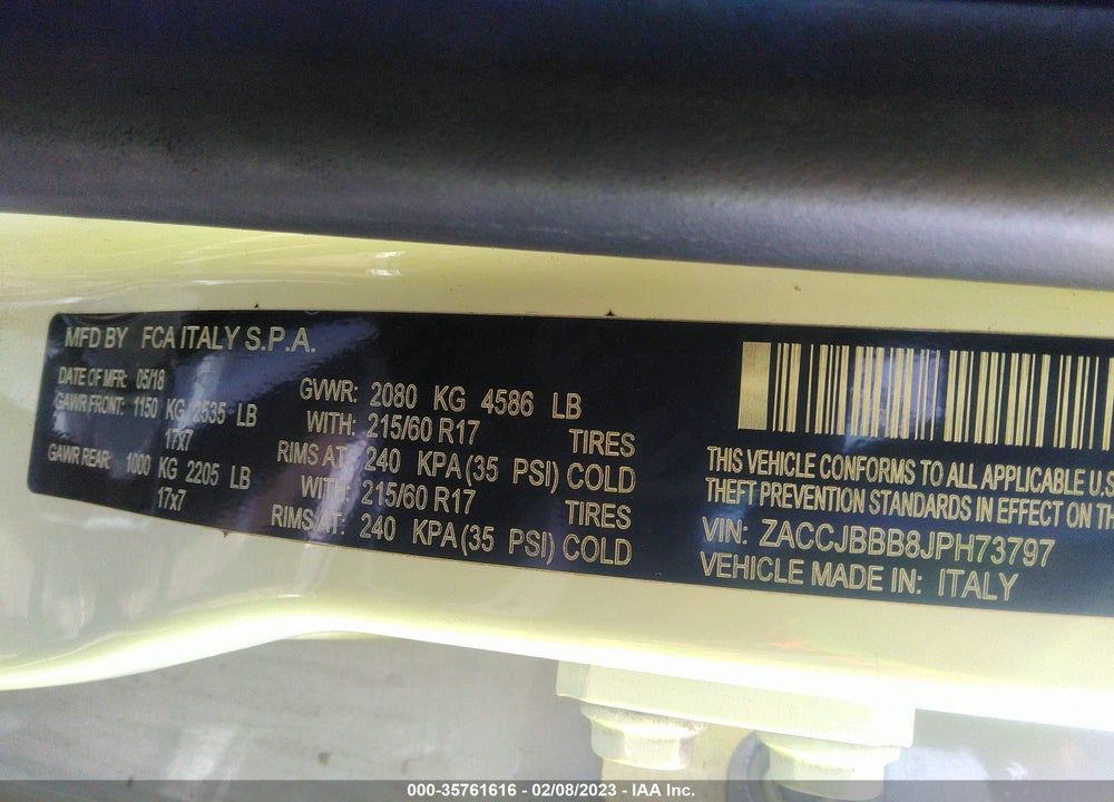 2018 JEEP RENEGADE VIN: ZACCJBBB8JPH73797