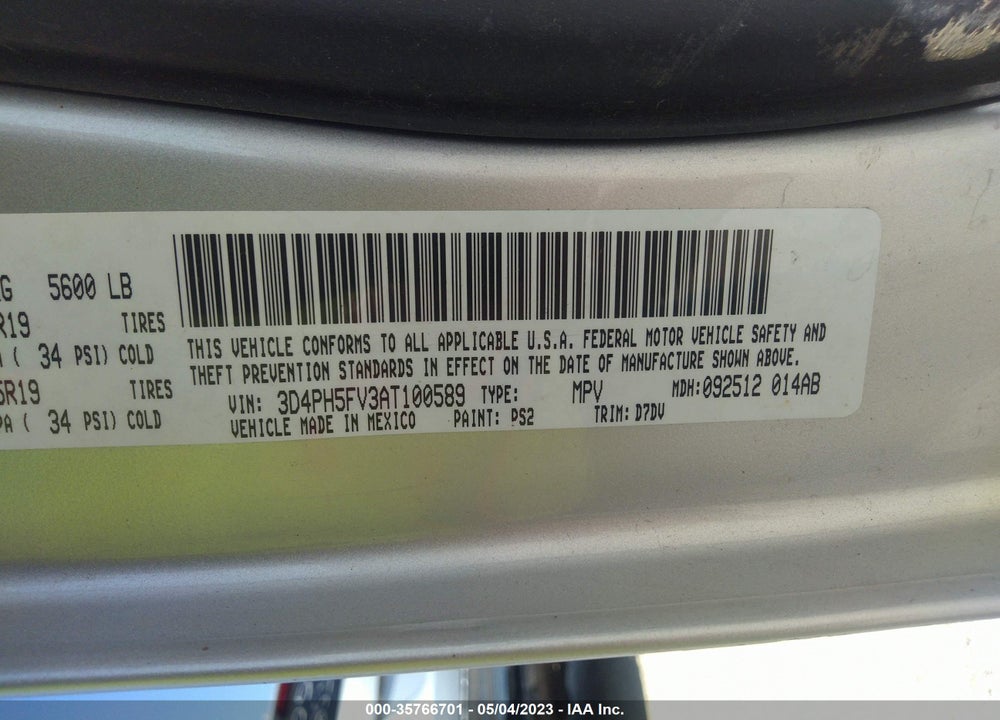 2010 DODGE JOURNEY SXT VIN: 3D4PH5FV3AT100589