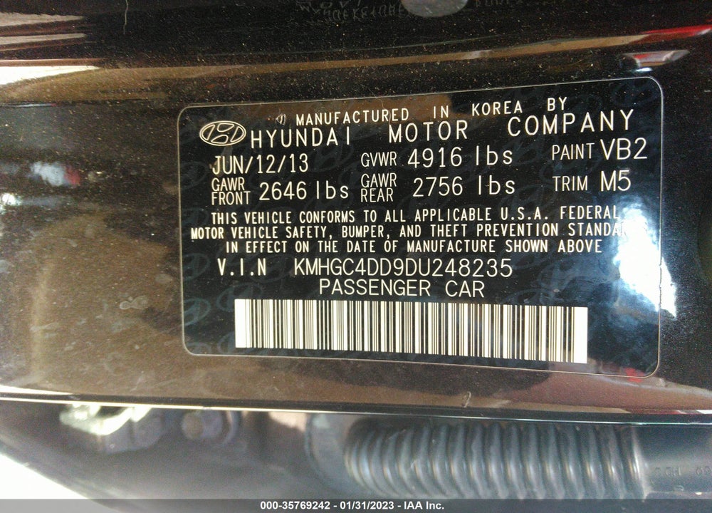 2013 HYUNDAI GENESIS VIN: KMHGC4DD9DU248235