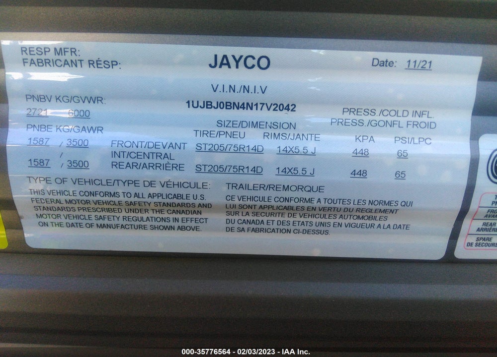 2022 JAYCO JAY FLIGHT SLX M-264 VIN: 1UJBJ0BN4N17V2042