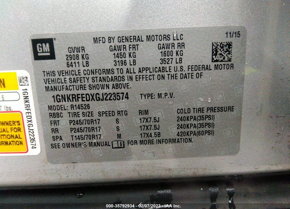2016 CHEVROLET TRAVERSE LS VIN: 1GNKRFEDXGJ223574