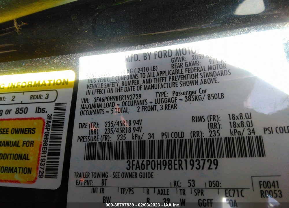 2014 FORD FUSION SE VIN: 3FA6P0H98ER193729