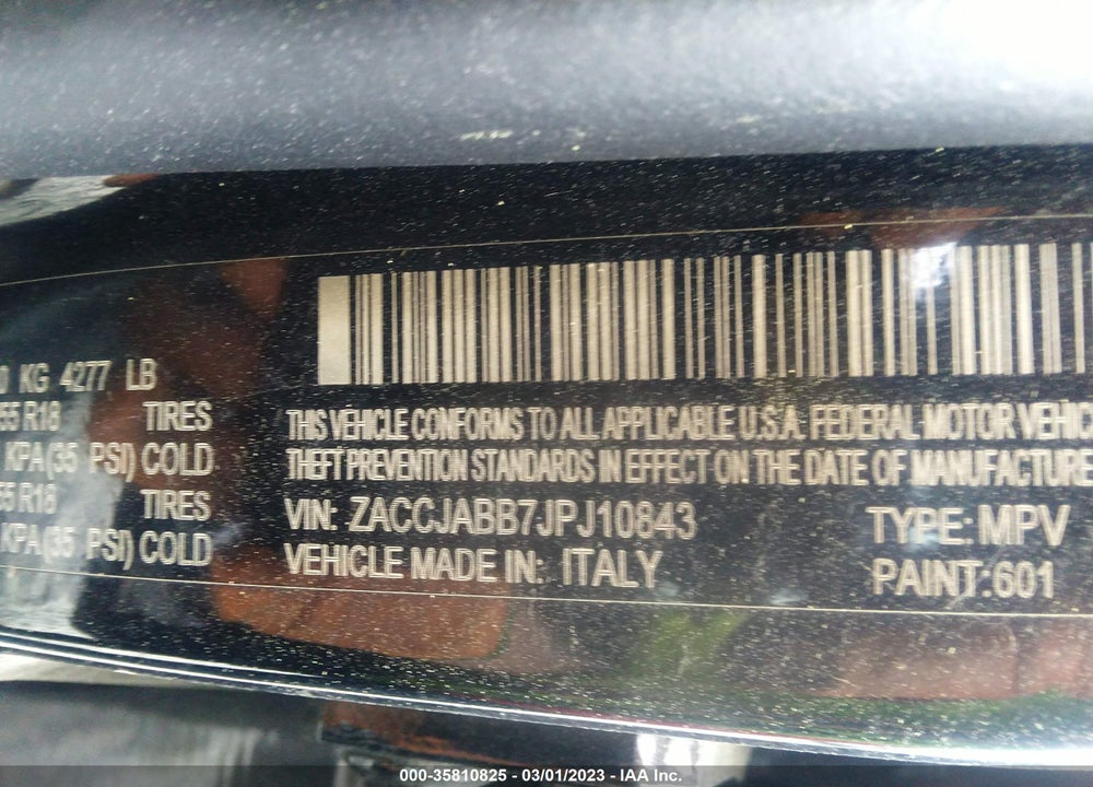 2018 JEEP RENEGADE VIN: ZACCJABB7JPJ10843