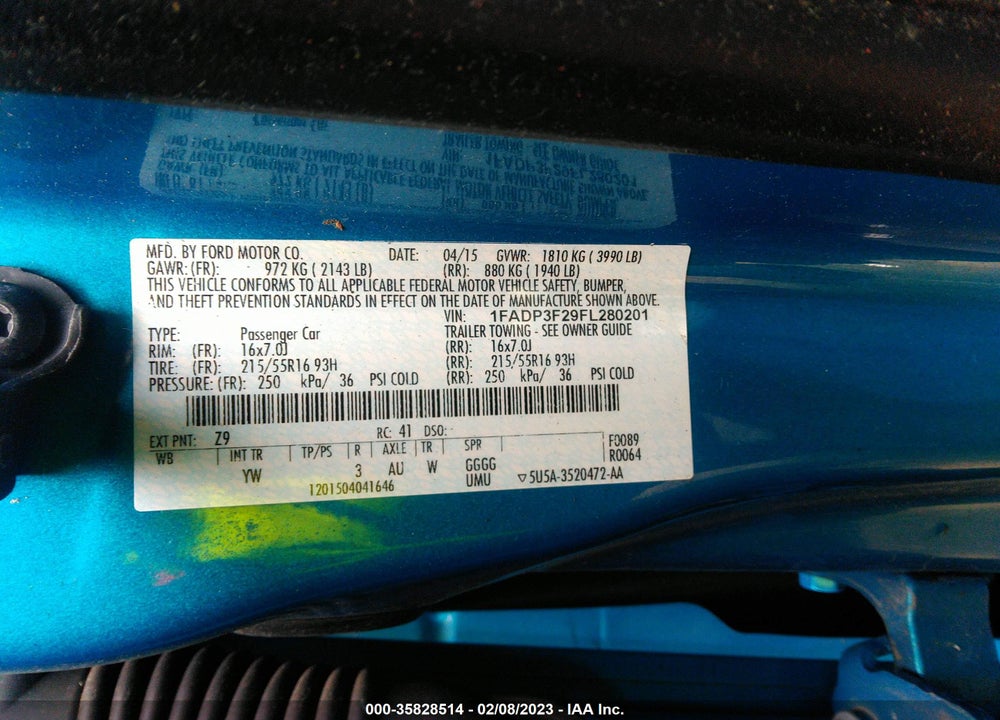 2015 FORD FOCUS SE VIN: 1FADP3F29FL280201