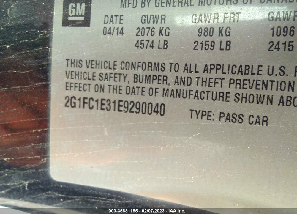 2014 CHEVROLET CAMARO 2LT VIN: 2G1FC1E31E9290040