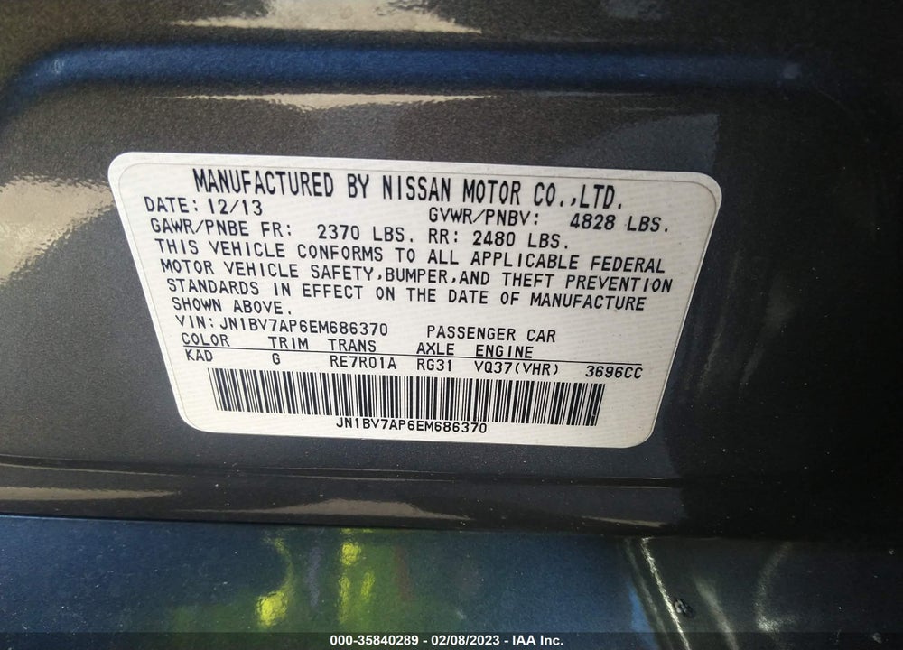 2014 INFINITI Q50 SPORT/PREMIUM VIN: JN1BV7AP6EM686370