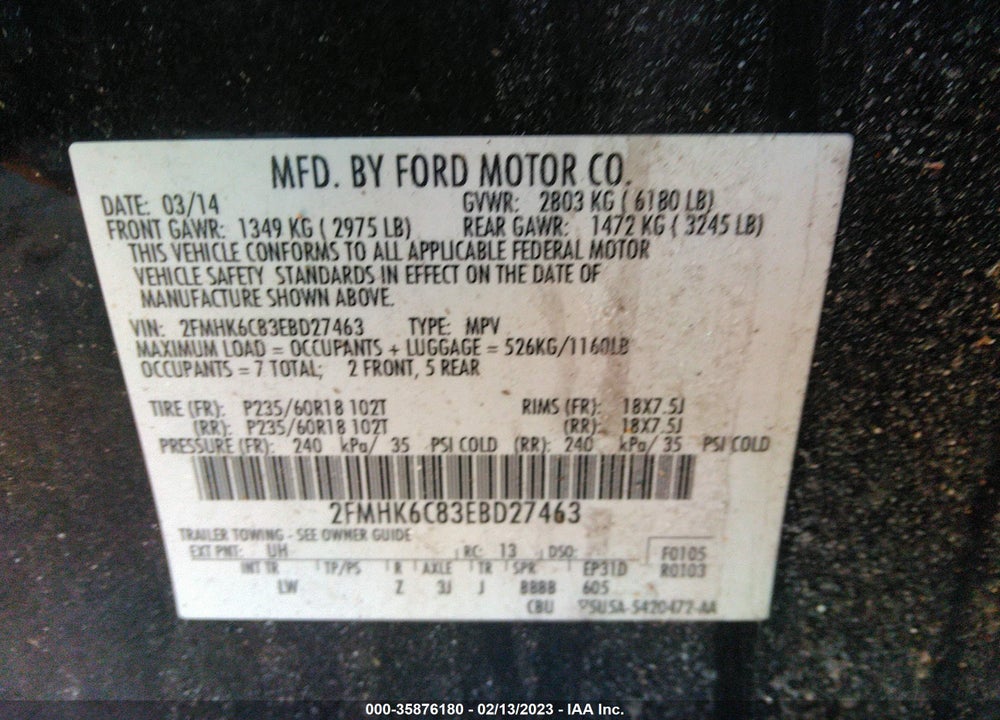 2014 FORD FLEX SEL VIN: 2FMHK6C83EBD27463