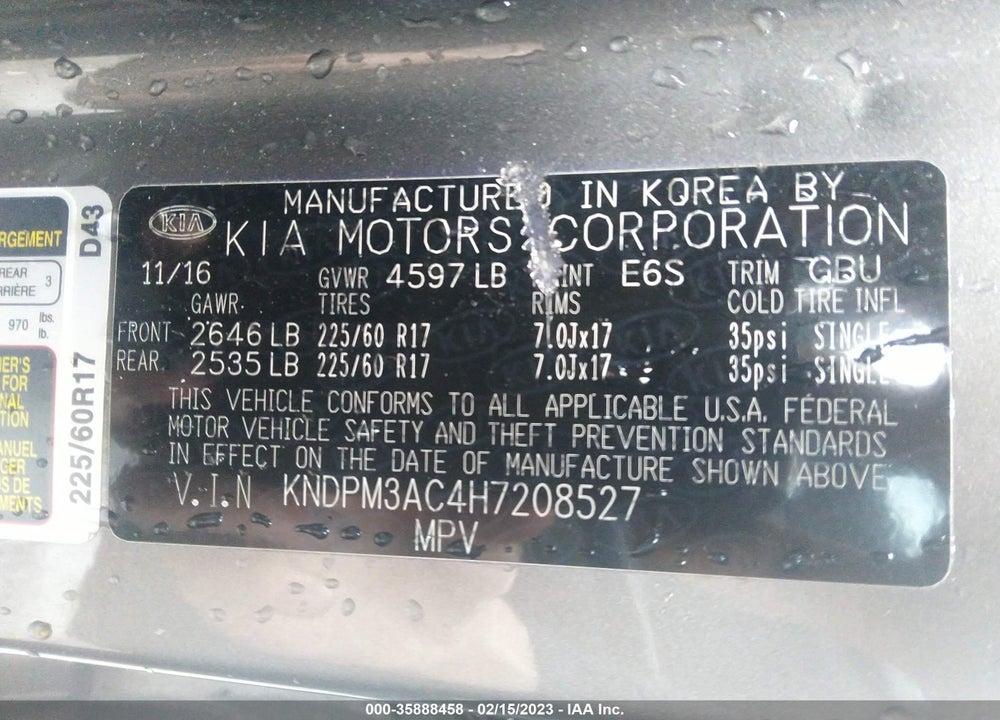 2017 KIA SPORTAGE LX VIN: KNDPM3AC4H7208527