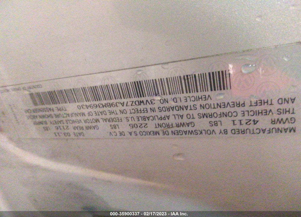 2011 VOLKSWAGEN JETTA 2.5L SE VIN: 3VWDZ7AJ9BM369430