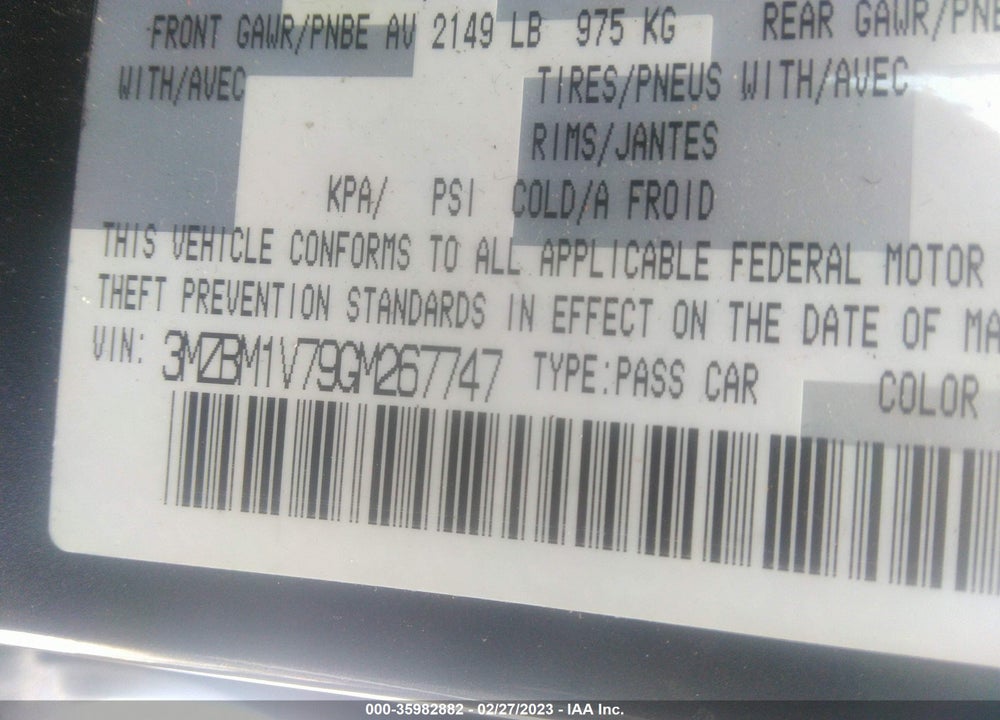 2016 MAZDA 3 I TOURING VIN: 3MZBM1V79GM267747