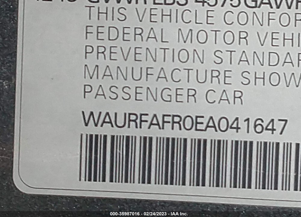 2014 AUDI A5 VIN: WAURFAFR0EA041647