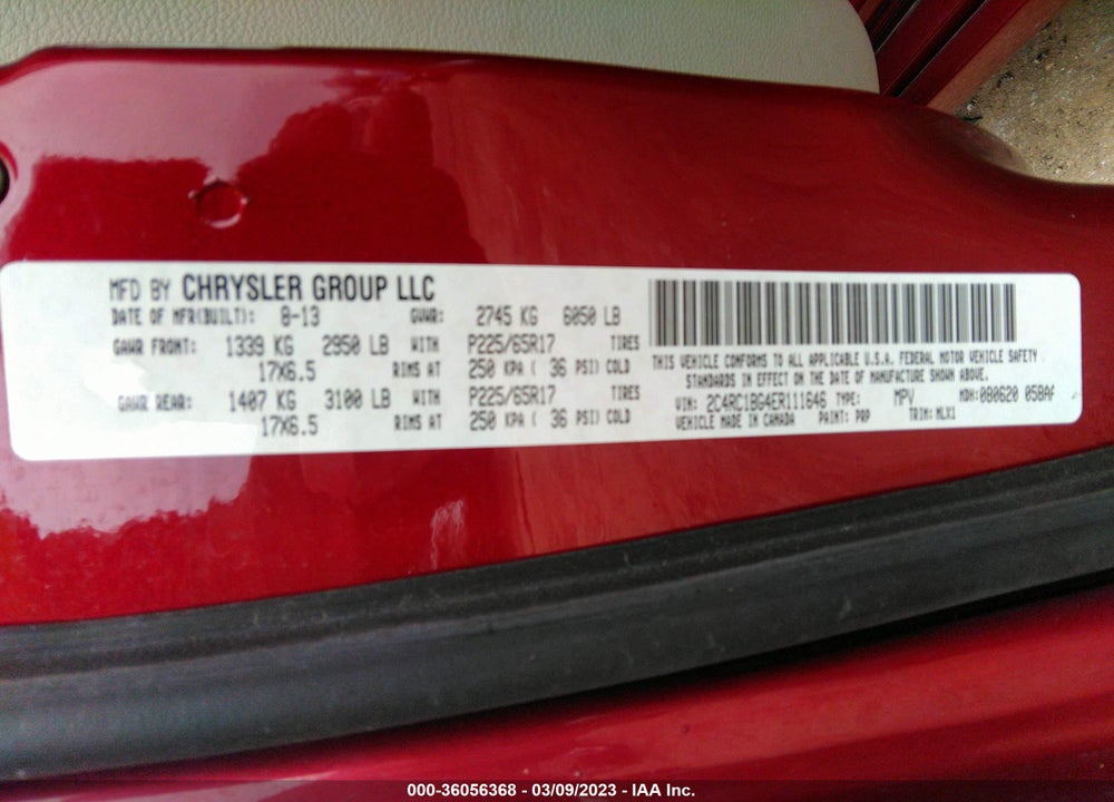 2014 CHRYSLER TOWN & COUNTRY TOURING VIN: 2C4RC1BG4ER111646
