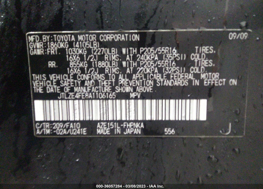 2010 SCION XB VIN: JTLZE4FE8A1106165