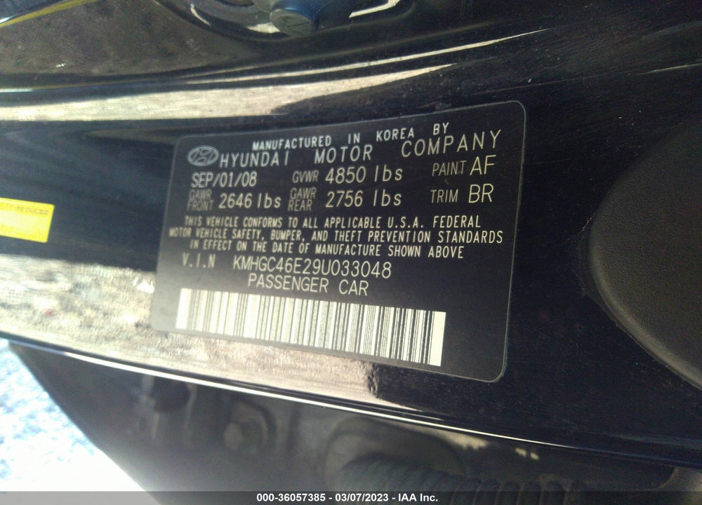 2009 HYUNDAI GENESIS 3.8 VIN: KMHGC46E29U033048