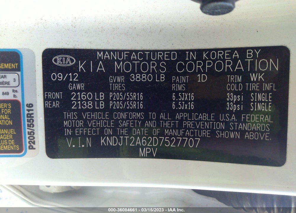 2013 KIA SOUL VIN: KNDJT2A62D7527707