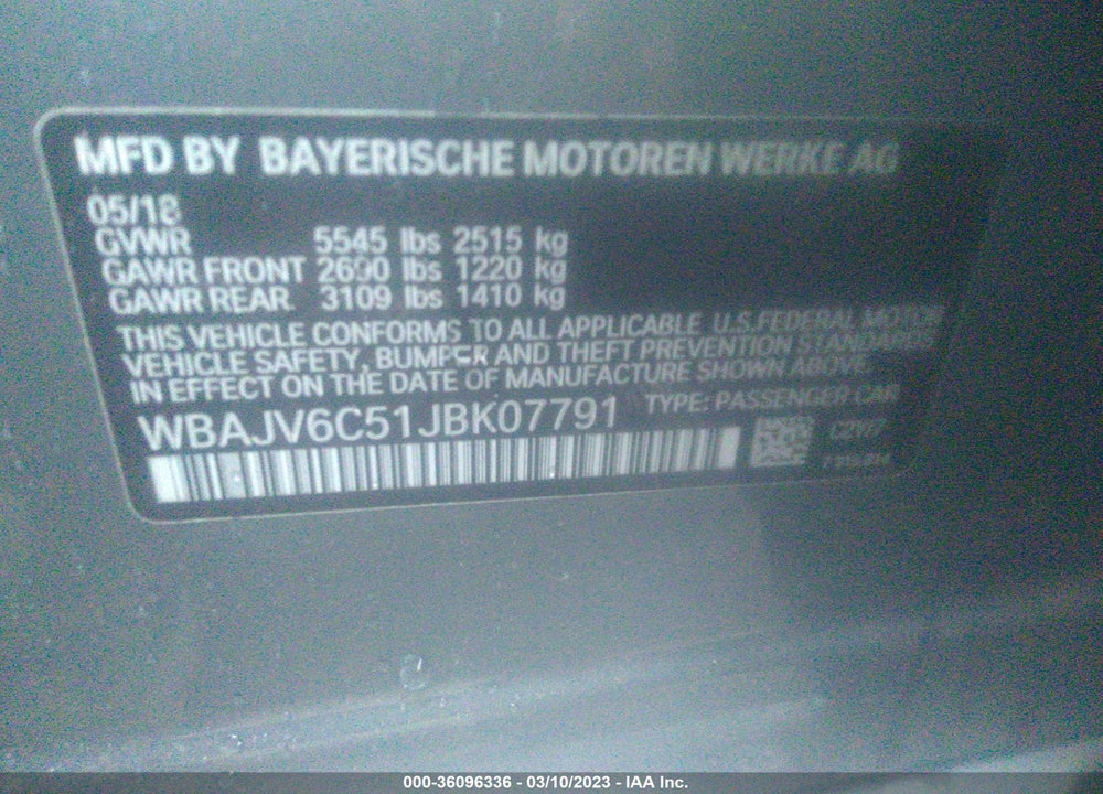2018 BMW 640I GRAN TURISMO XDRIVE VIN: WBAJV6C51JBK07791