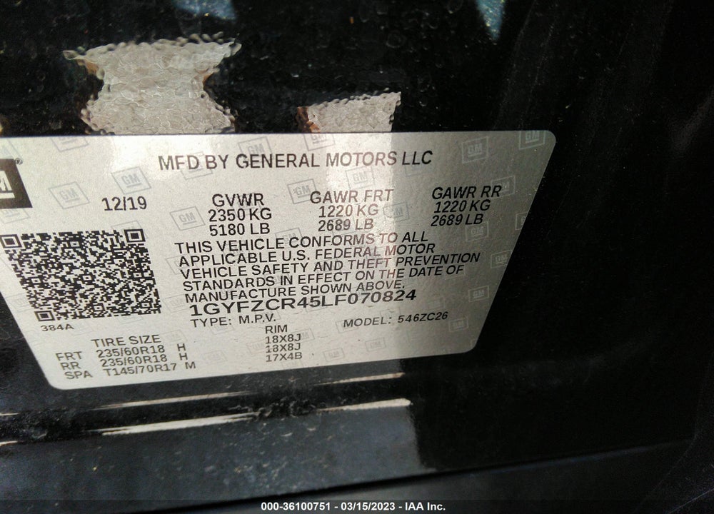 2020 CADILLAC XT4 FWD PREMIUM LUXURY VIN: 1GYFZCR45LF070824