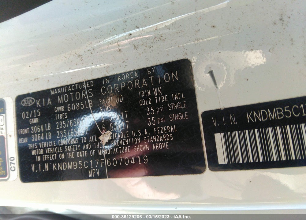 2015 KIA SEDONA LX VIN: KNDMB5C17F6070419