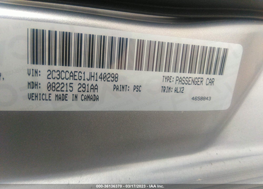 2018 CHRYSLER 300 LIMITED VIN: 2C3CCAEG1JH140298