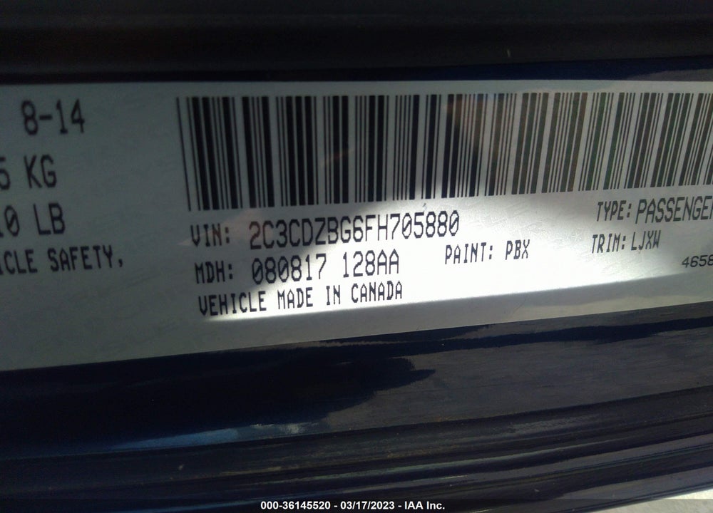 2015 DODGE CHALLENGER SXT PLUS OR R/T PLUS VIN: 2C3CDZBG6FH705880