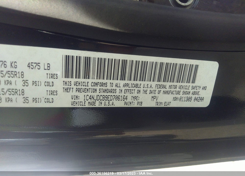 2014 JEEP COMPASS LIMITED VIN: 1C4NJDCB9ED706164