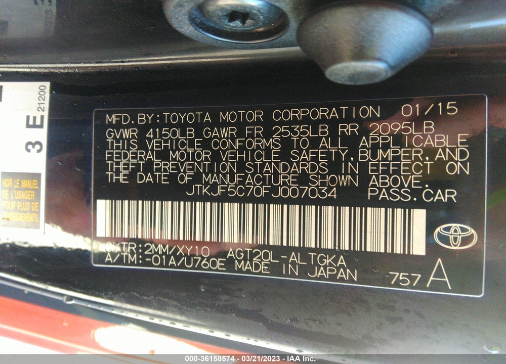 2015 SCION TC RELEASE SERIES 9.0 VIN: JTKJF5C70FJ007034