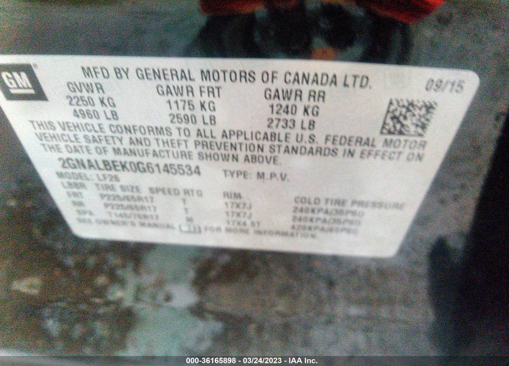 2016 CHEVROLET EQUINOX LS VIN: 2GNALBEK0G6145534