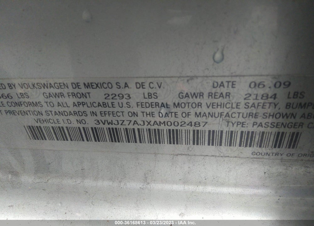 2010 VOLKSWAGEN JETTA S VIN: 3VWJZ7AJXAM002487