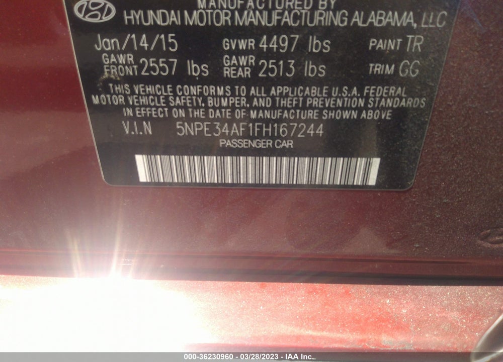 2015 HYUNDAI SONATA SPORT VIN: 5NPE34AF1FH167244