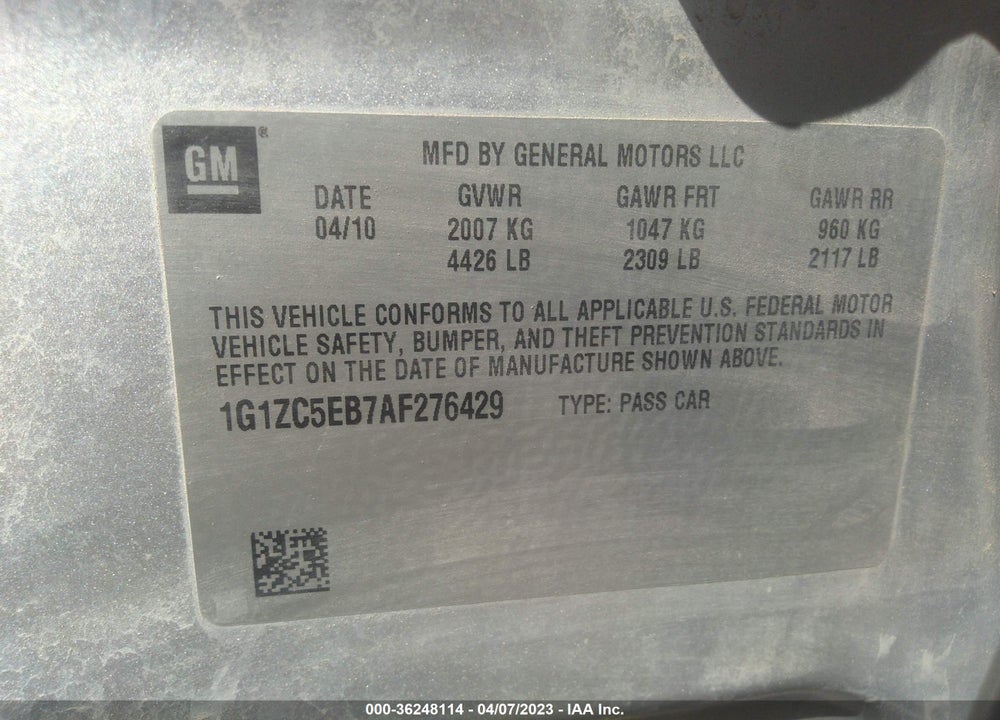 2010 CHEVROLET MALIBU LT VIN: 1G1ZC5EB7AF276429